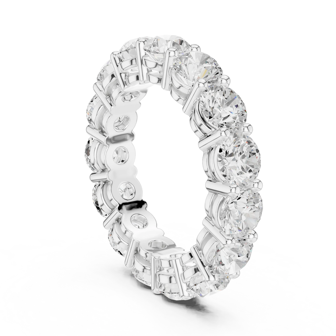 Back view of white gold full eternity ring with round lab-grown diamonds and continuous band design