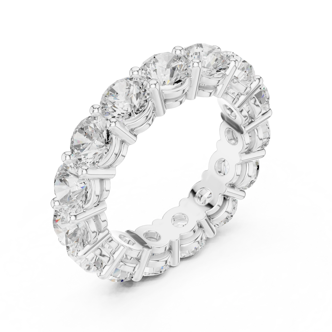 Front view of white gold full eternity band featuring round lab-grown diamonds