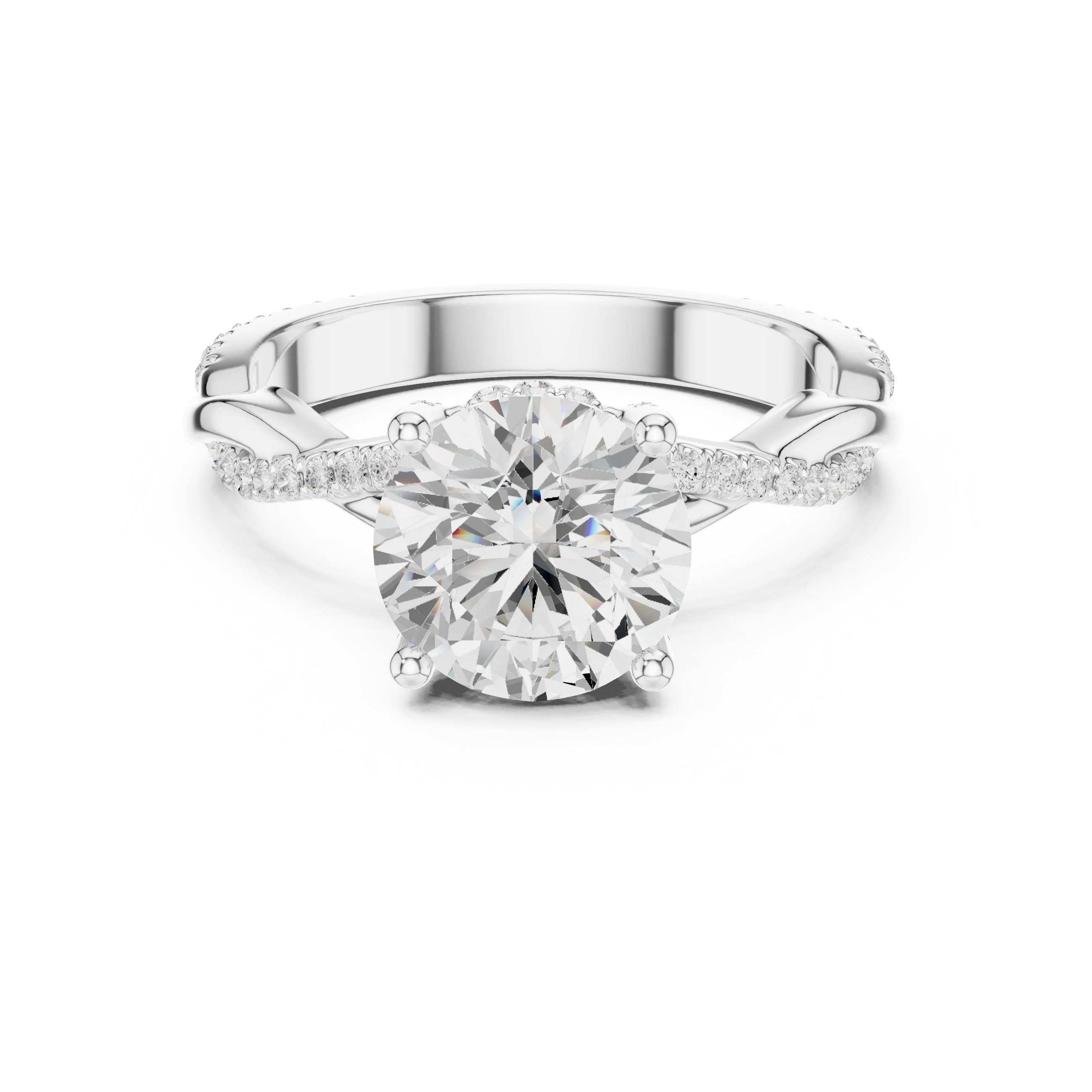 Round diamond ring in white gold with twisted vine pave band and lab-grown diamond – Australia