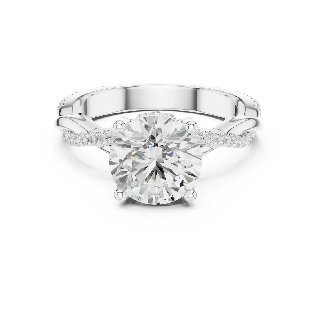 Round diamond ring in white gold with twisted vine pave band and lab-grown diamond – Australia