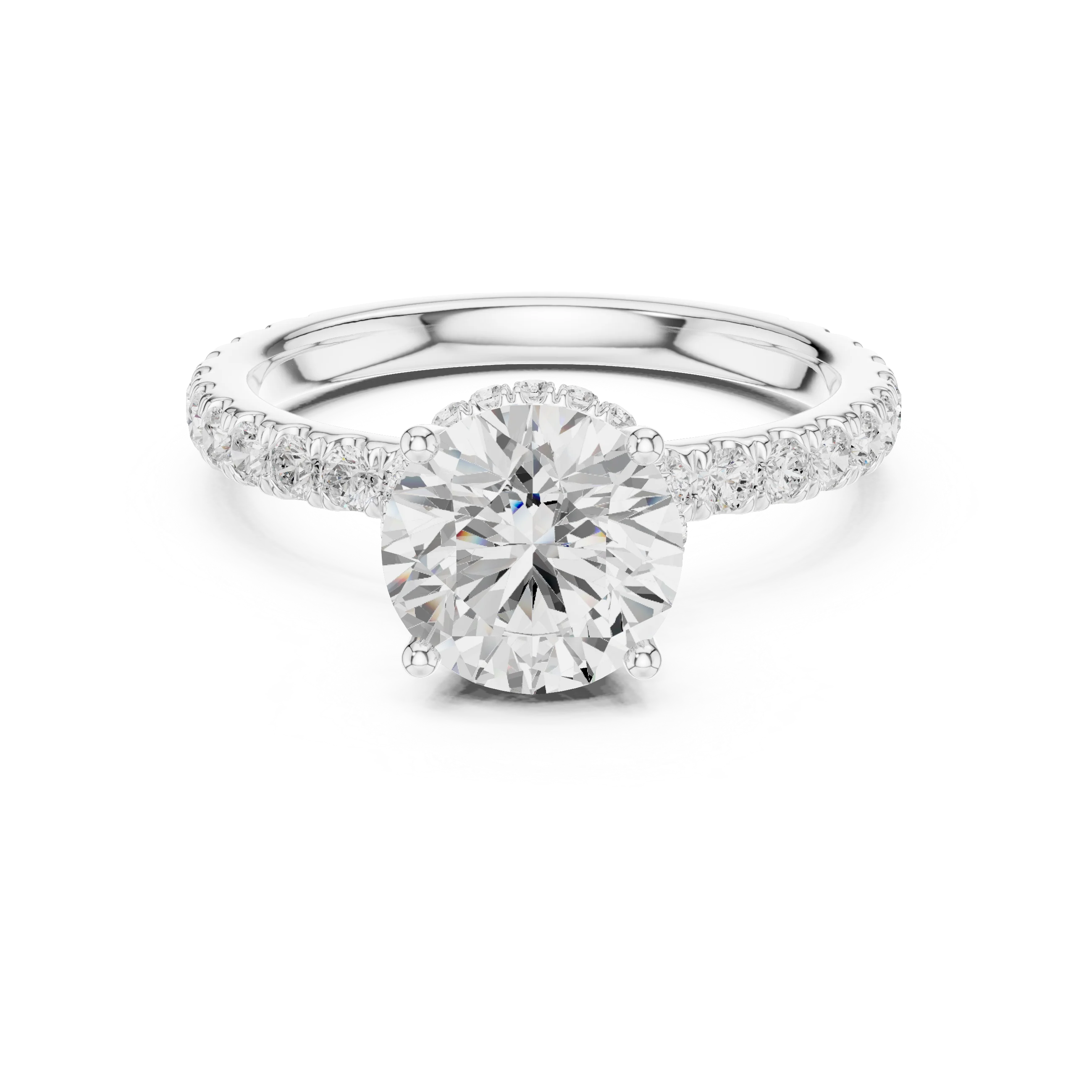 Round hidden halo ring in white gold with pave diamond band and lab-grown diamond – Australia
