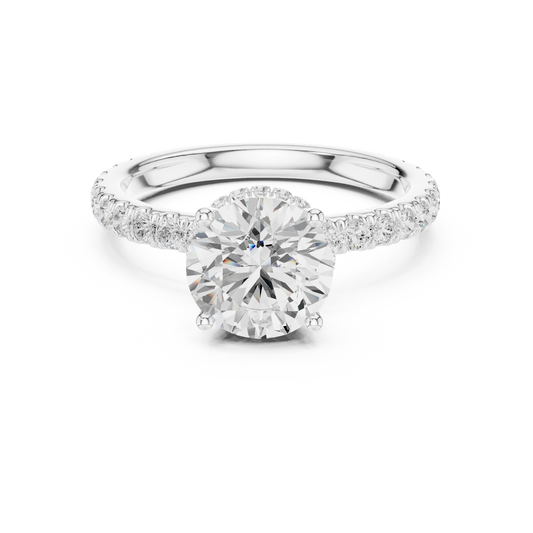 Round hidden halo ring in white gold with pave diamond band and lab-grown diamond – Australia