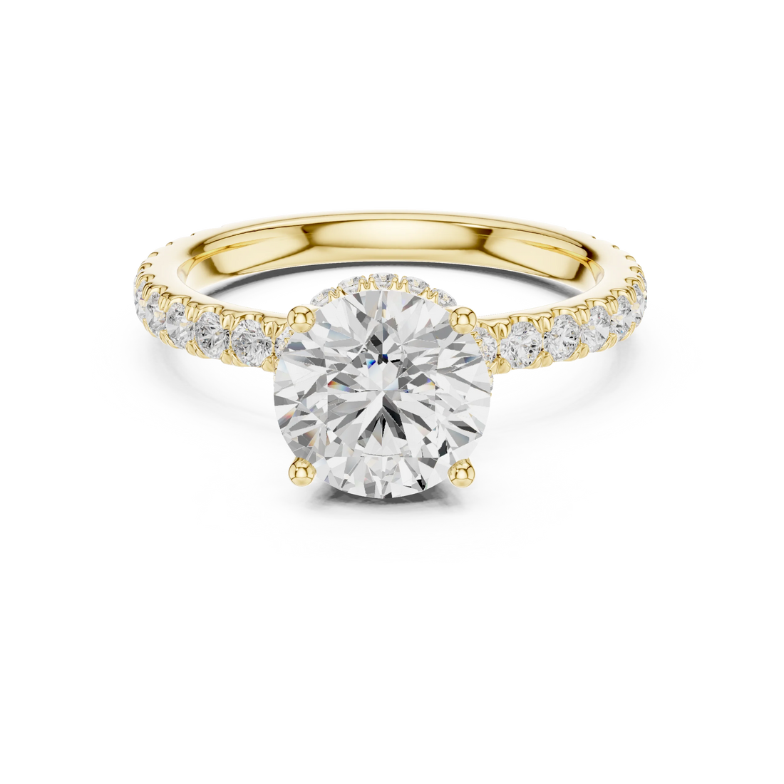 Round hidden halo ring in yellow gold with pave diamond band and lab-grown diamond – Australia
