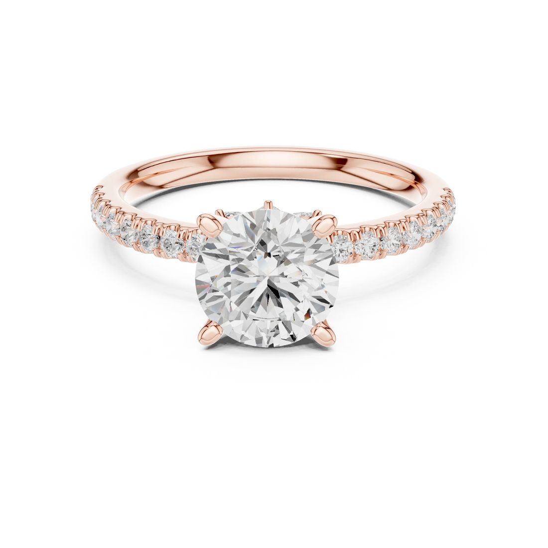 Round solitaire ring in rose gold with pave diamond band and lab-grown diamond – Australia