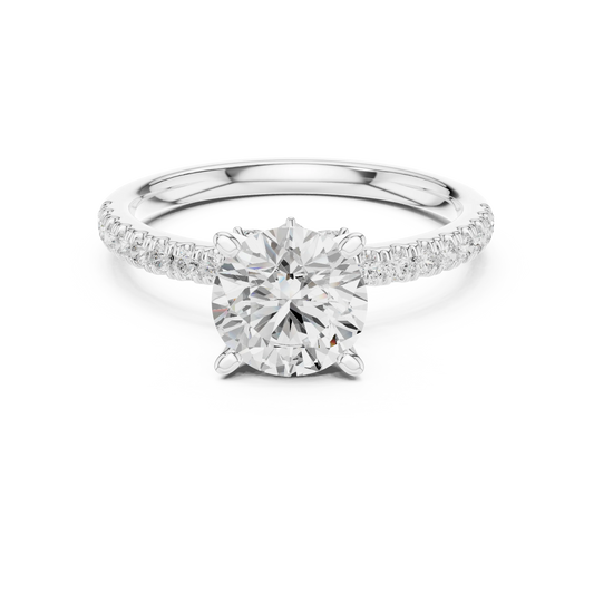 Round solitaire ring in white gold with pave diamond band and lab-grown diamond – Australia