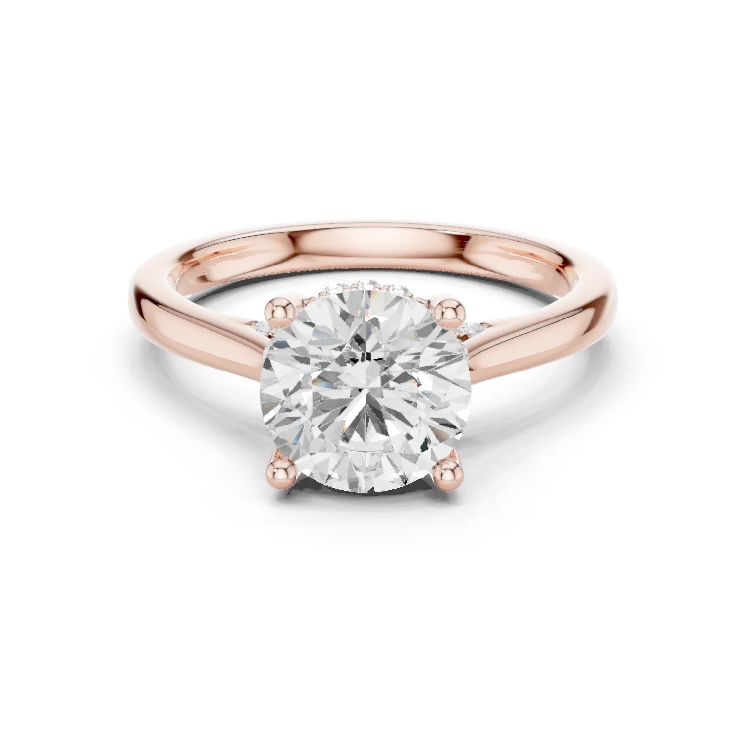 Round solitaire ring in rose gold with plain domed band and lab-grown diamond – Australia