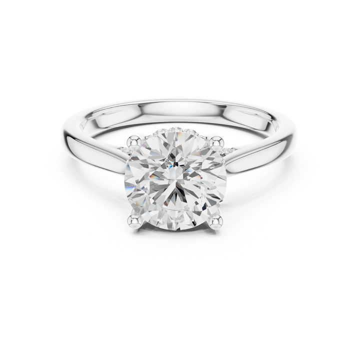 Round solitaire ring in white gold with plain domed band and lab-grown diamond – Australia