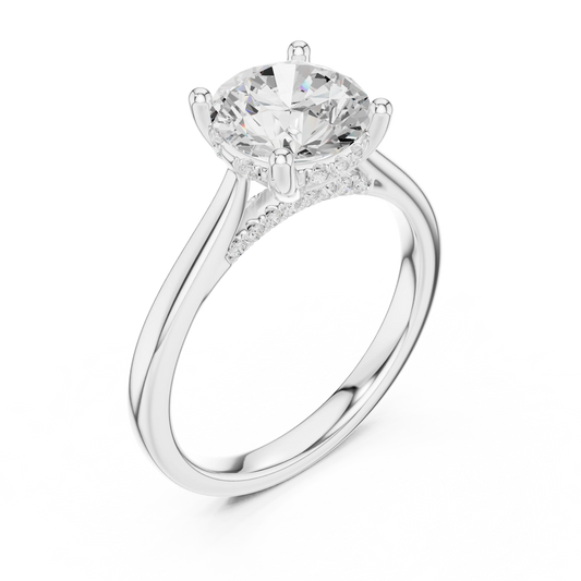 Front view of white gold round solitaire ring with plain domed band and lab-grown diamond – Australia