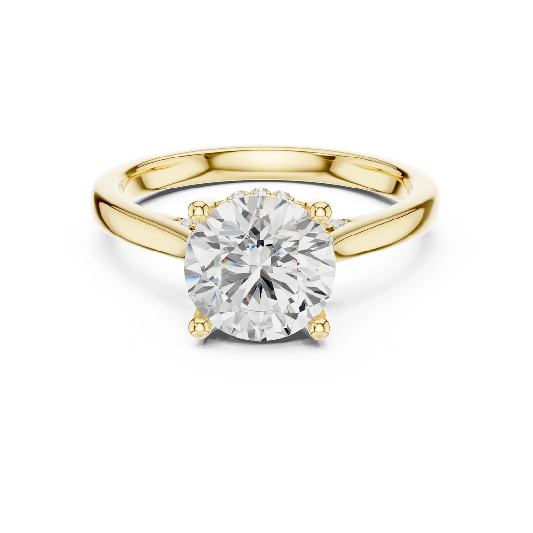Round solitaire ring in yellow gold with plain domed band and lab-grown diamond – Australia