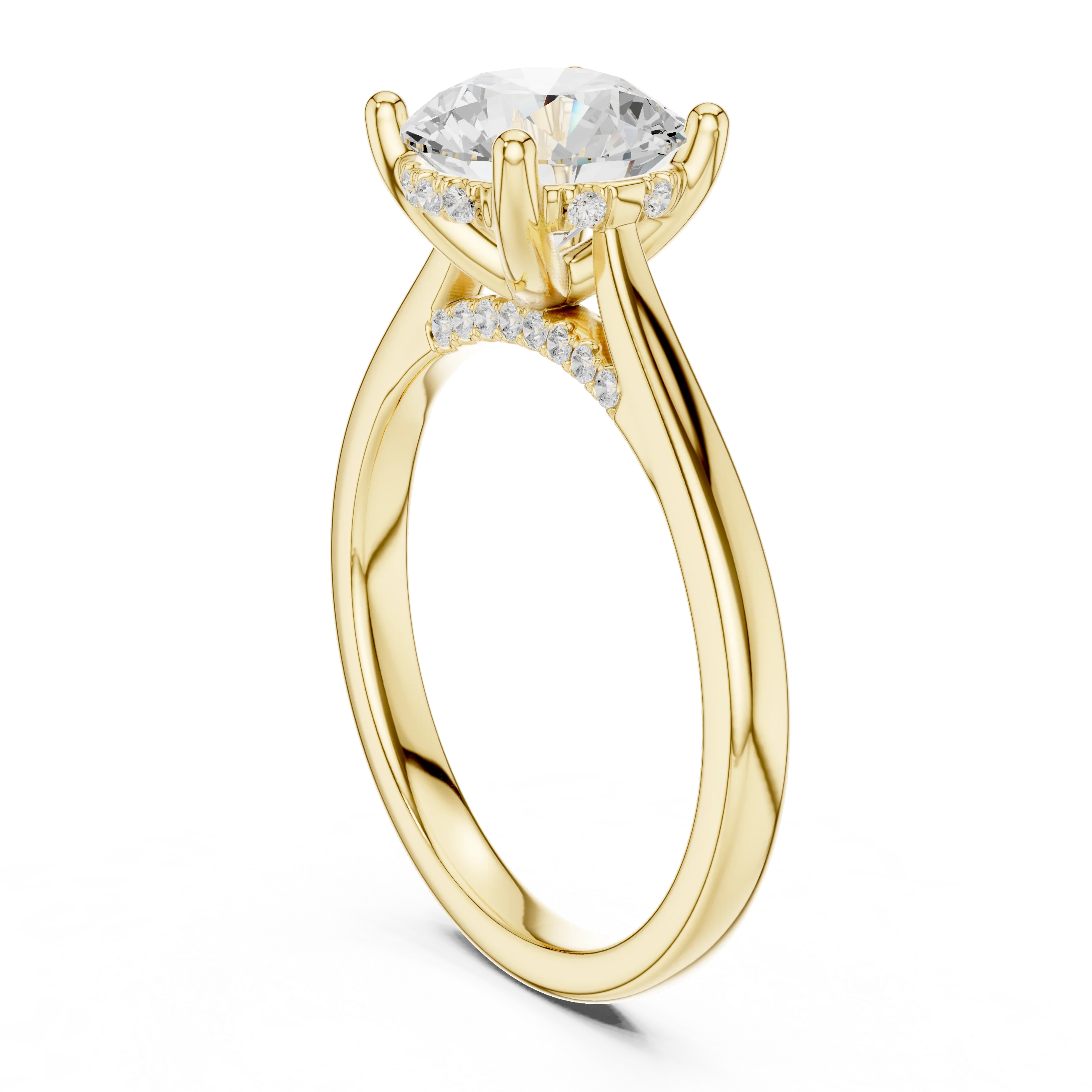 Back view of yellow gold round solitaire ring with plain domed band and lab-grown diamond – Australia