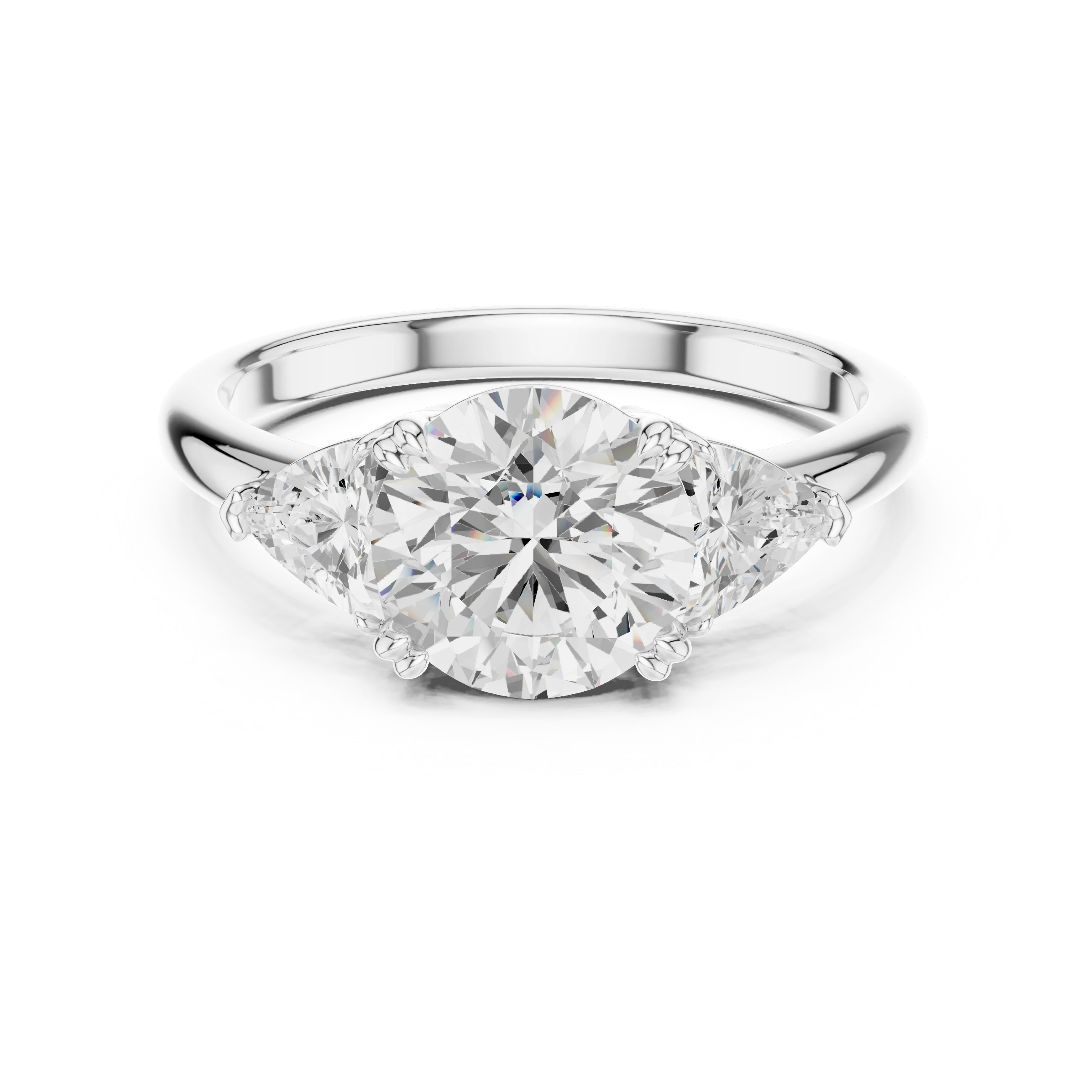 Rose gold round three-stone ring with trillion cut side stones and lab-grown diamond – Australia