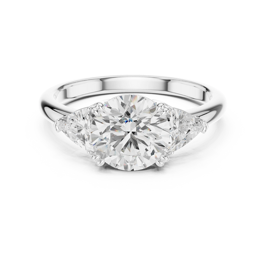 Rose gold round three-stone ring with trillion cut side stones and lab-grown diamond – Australia