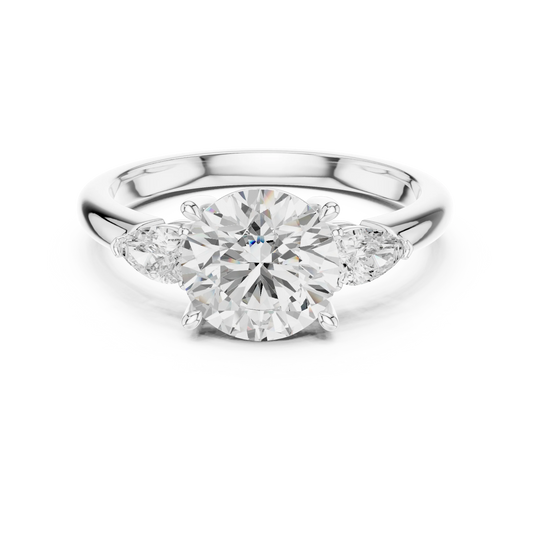 Round three-stone ring in white gold with pear side stones and lab-grown diamond – Australia
