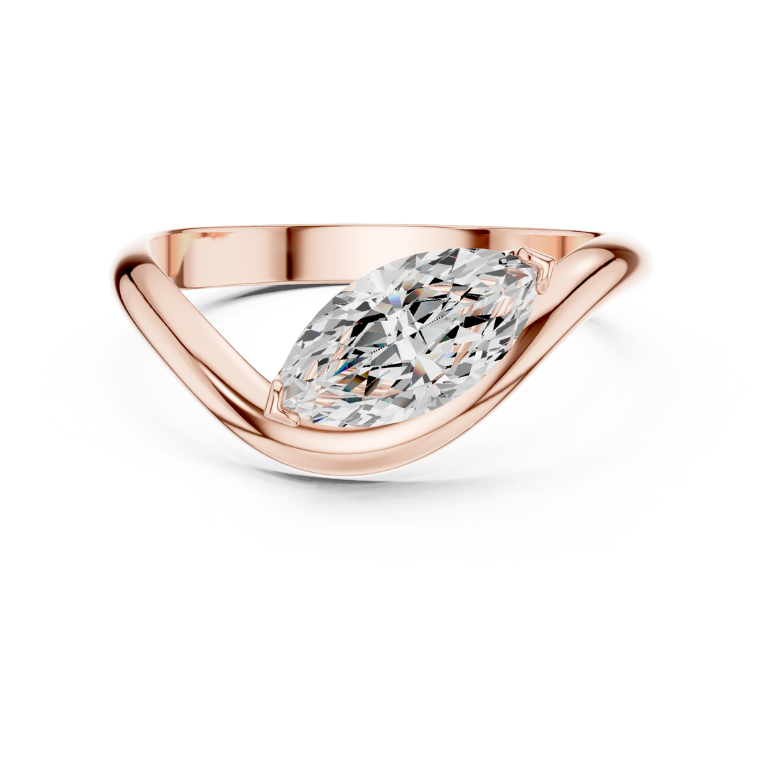 East-west marquise solitaire ring in rose gold with lab-grown diamond
