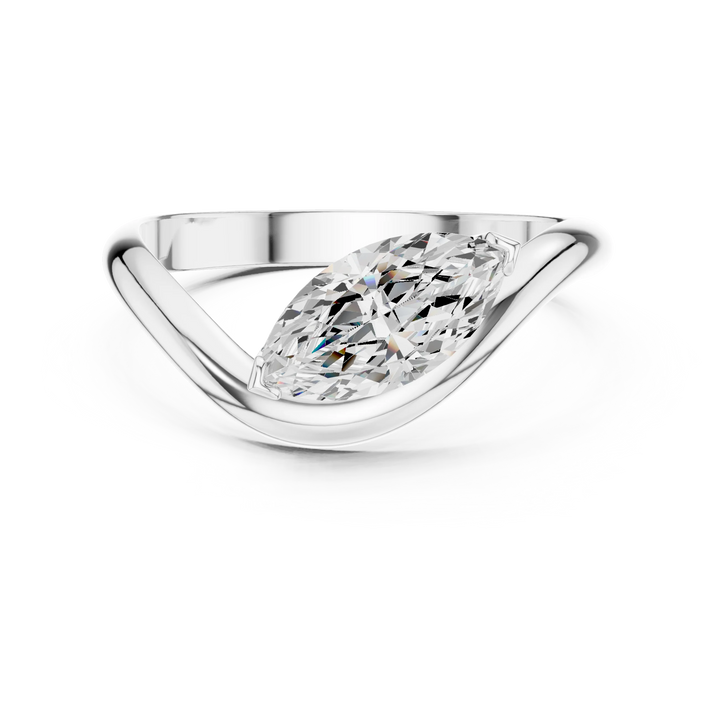East-west marquise solitaire ring in white gold with lab-grown diamond