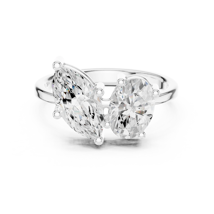 Toi et Moi ring with marquise and oval lab-grown diamonds in white gold, elegant dual stone design, Australia collection