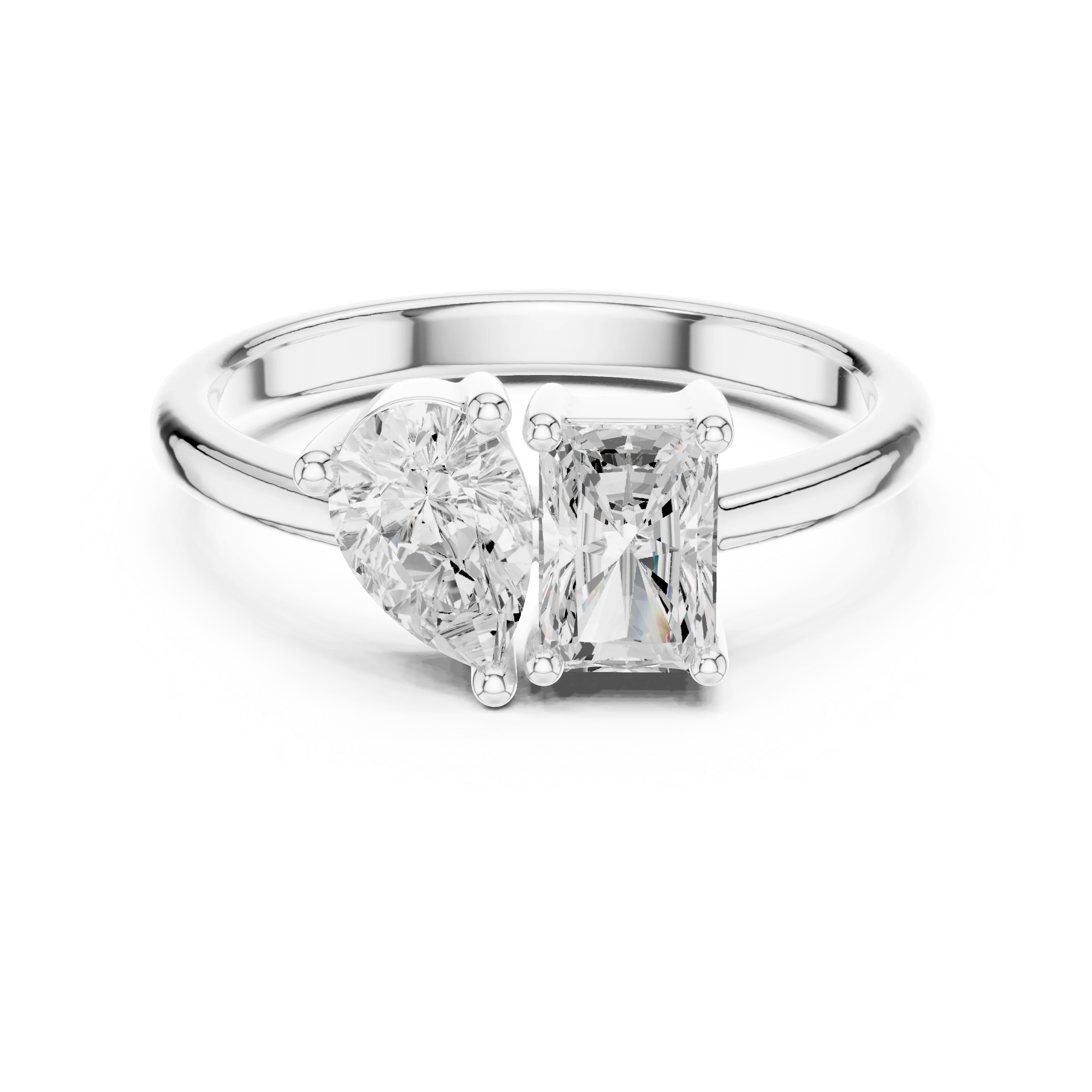 Toi et Moi ring with pear and radiant lab-grown diamonds in white gold, elegant dual stone design, Australia collection