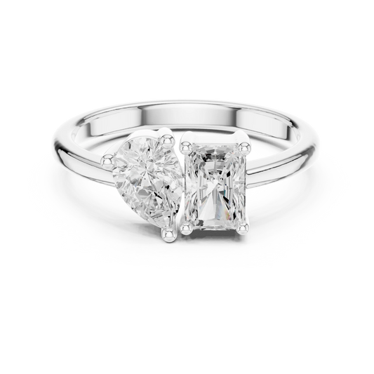 Toi et Moi ring with pear and radiant lab-grown diamonds in white gold, elegant dual stone design, Australia collection