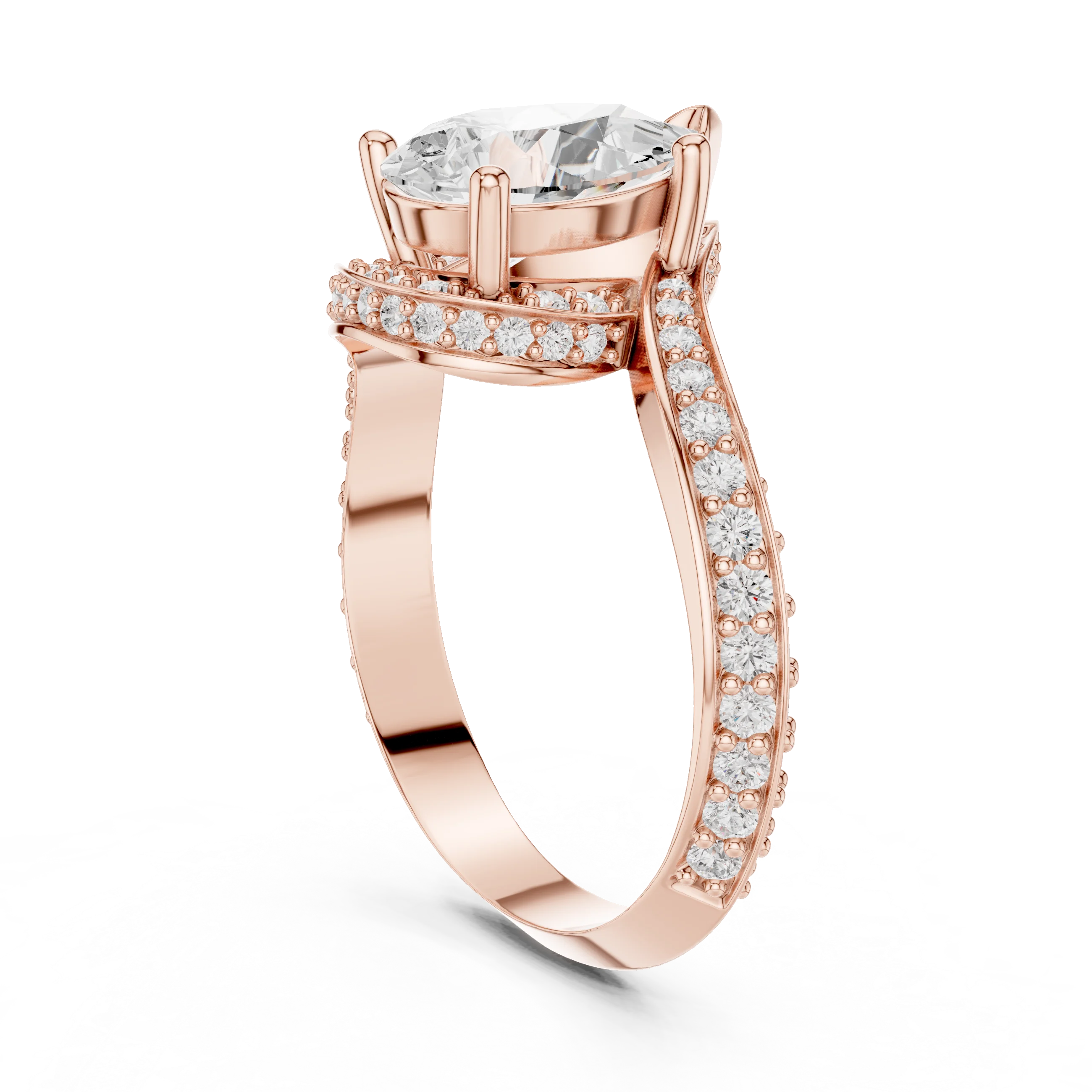 Twisted pear diamond ring in rose gold with lab-grown diamond back view