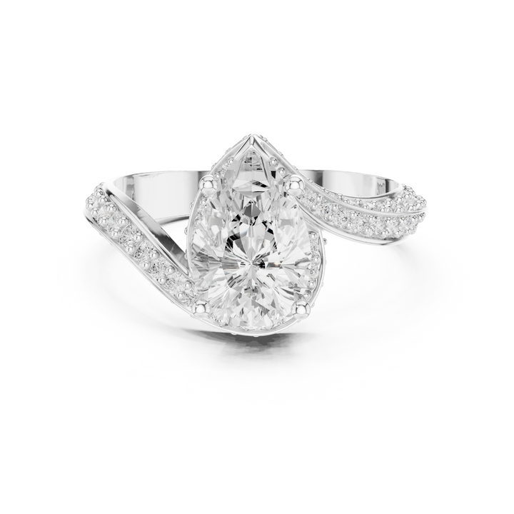 Twisted pear diamond ring in white gold with lab-grown diamond