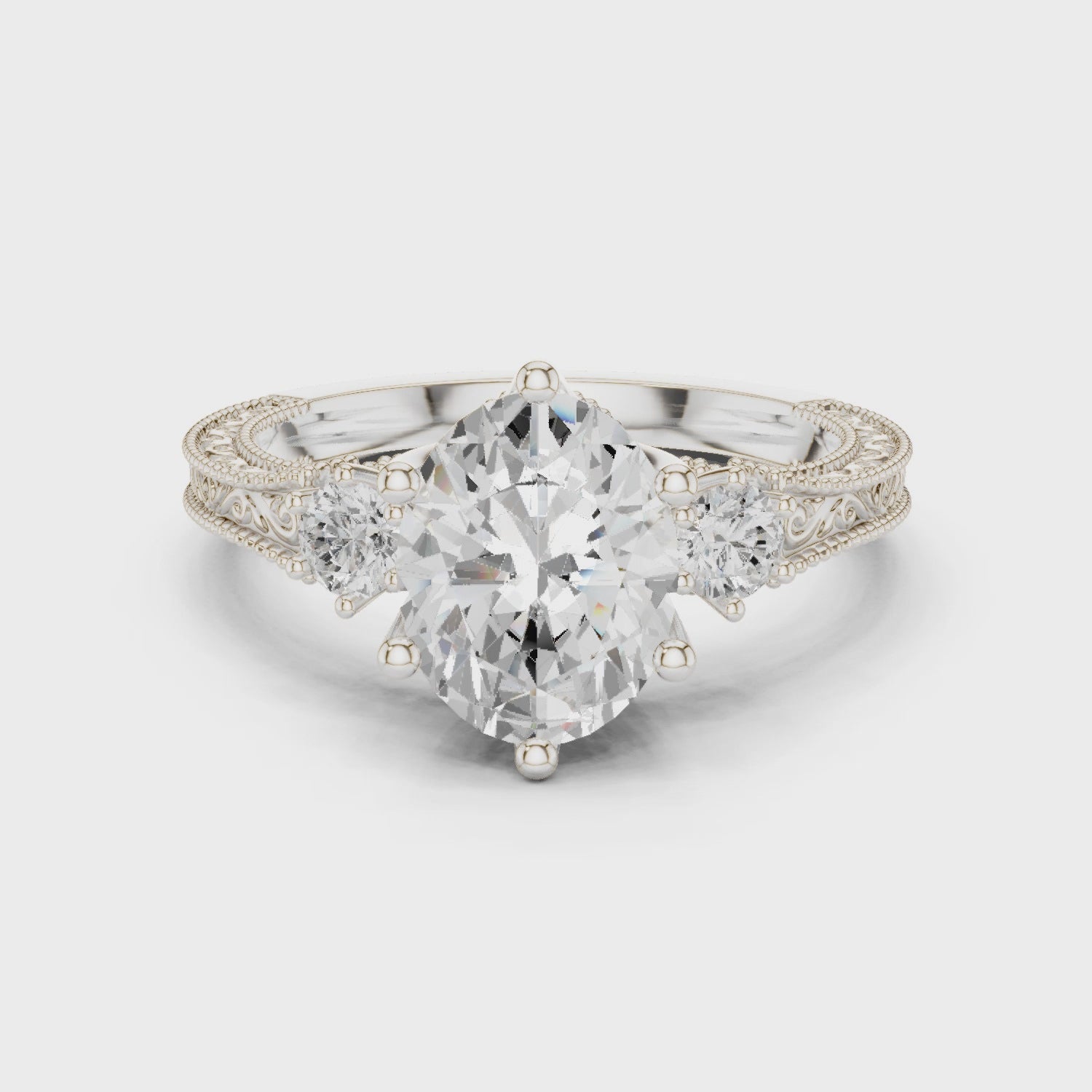 Gatsby Oval Diamond Vintage Three-Stone Ring