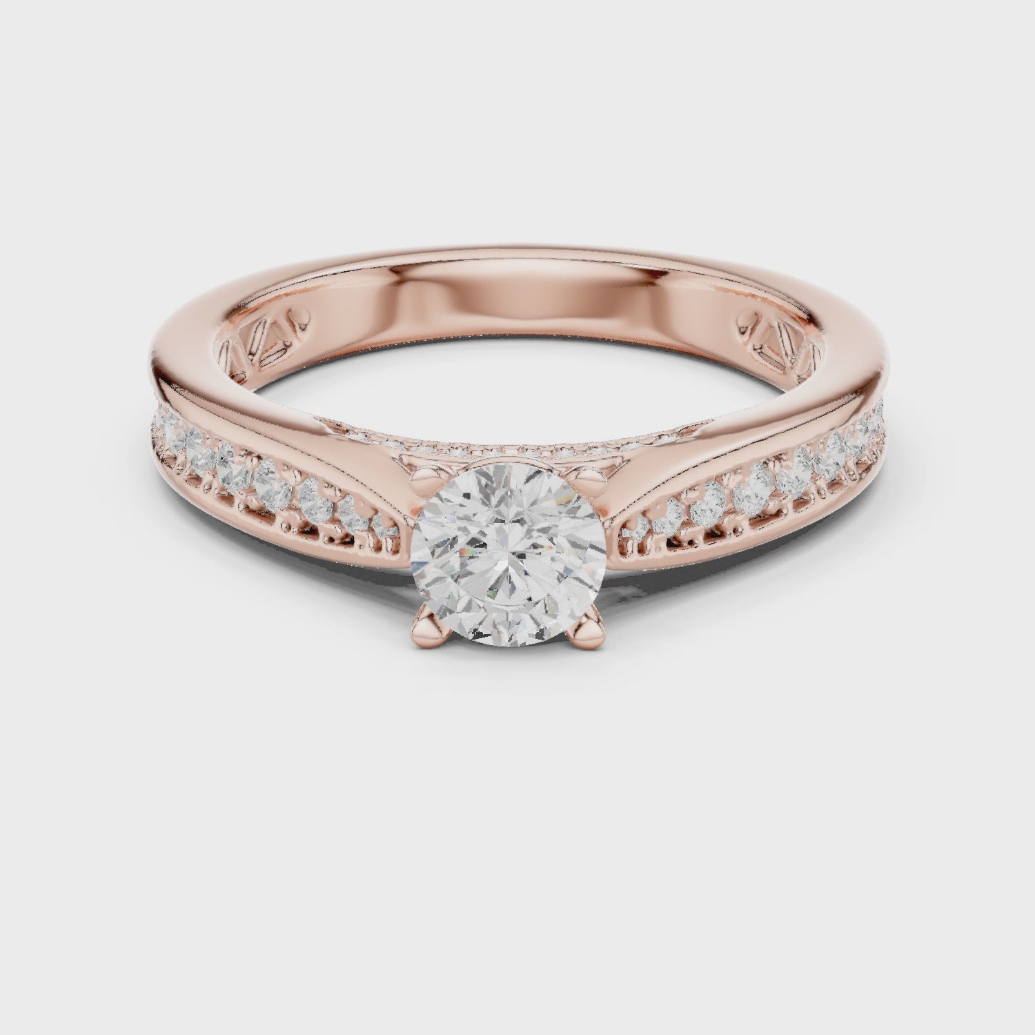 Diamond Solitaire Engagement Ring with Pavé and Filigree Details