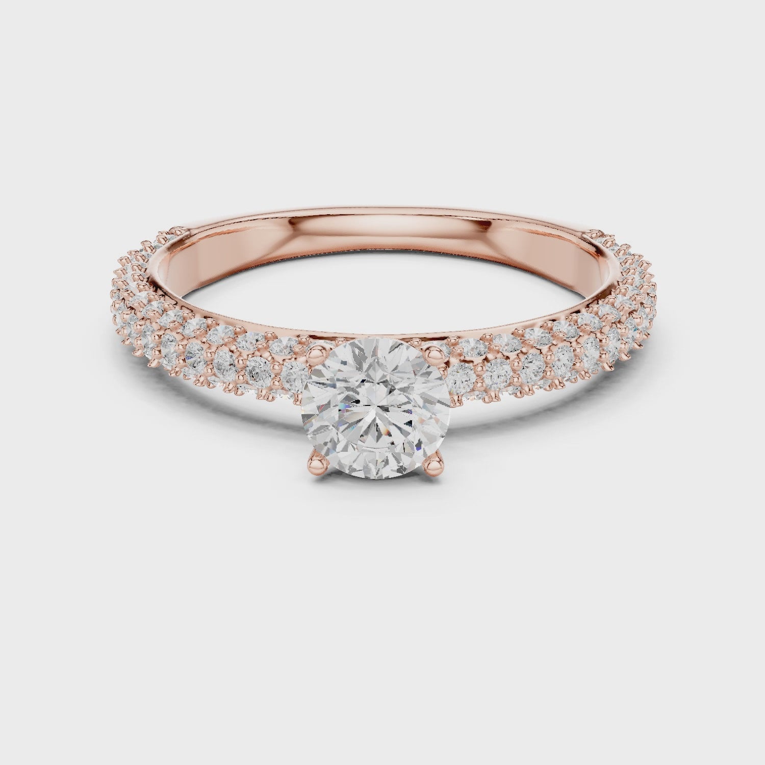 Pave Band Solitaire Diamond Engagement Ring
