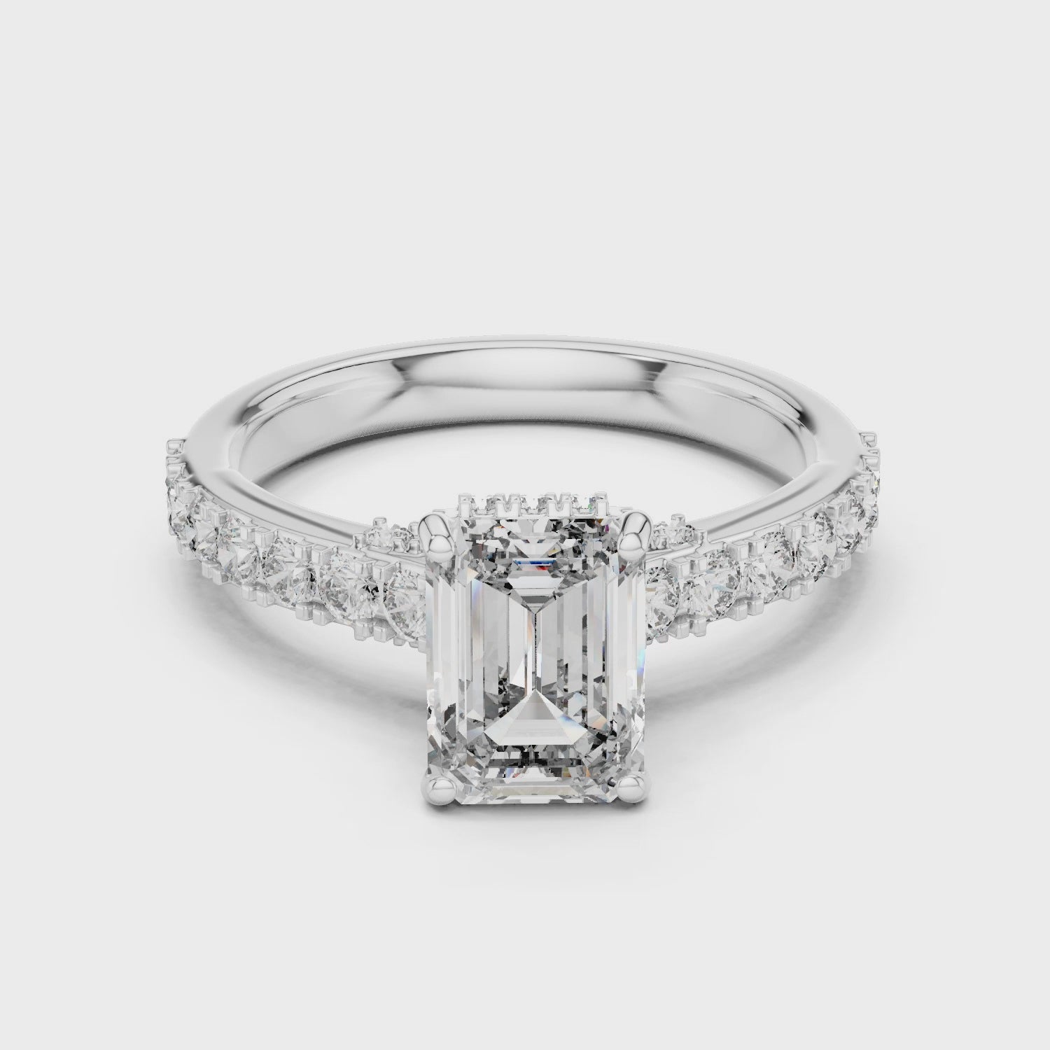 Emerald Cut Diamond Engagement Ring with Pavé Band