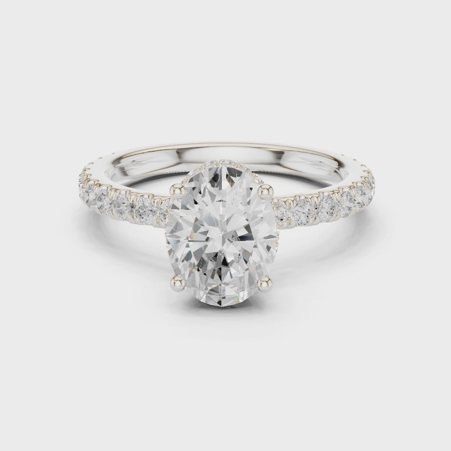 oval hidden halo ring with pave diamond band
