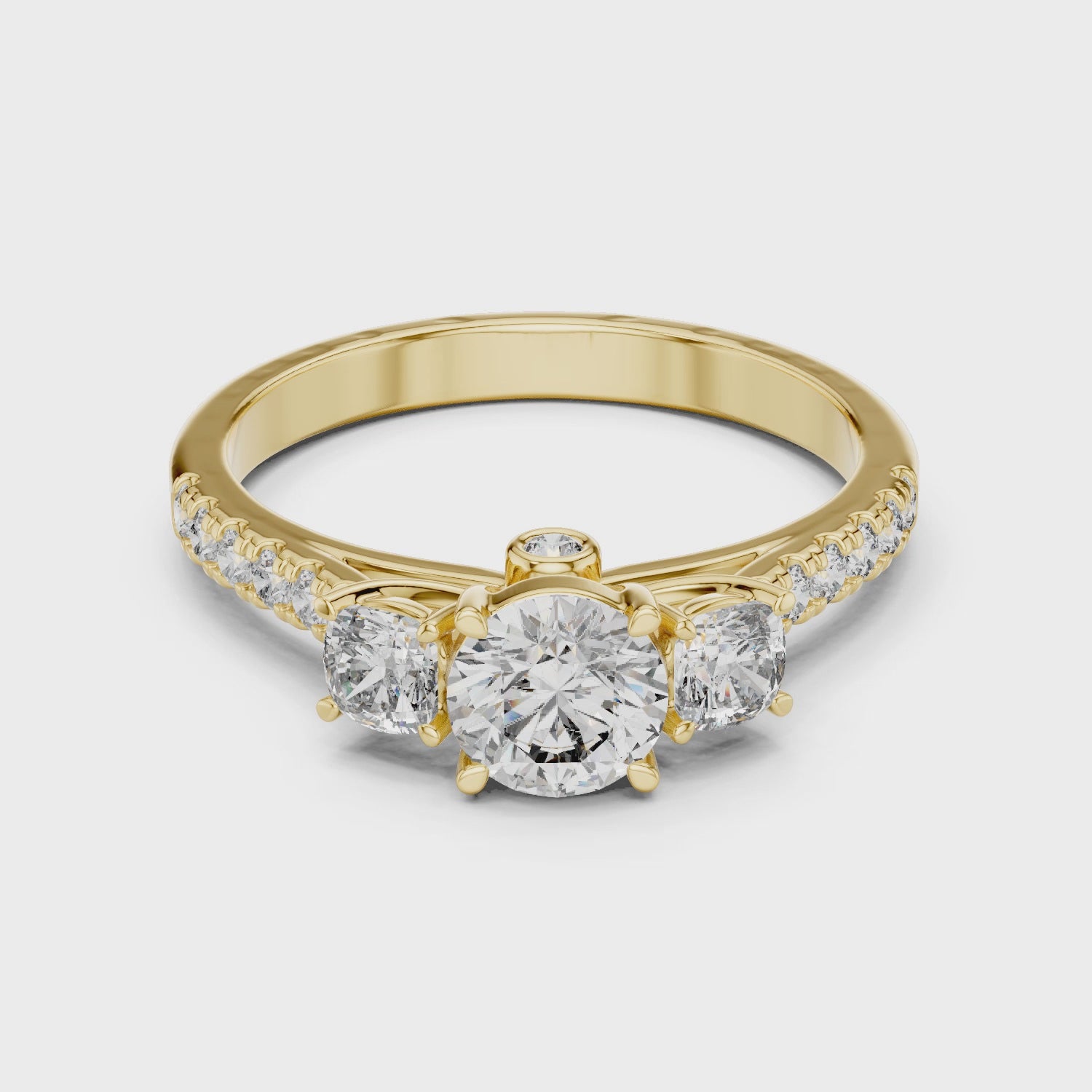 Classic Three-Stone Diamond Ring with Pavé Band