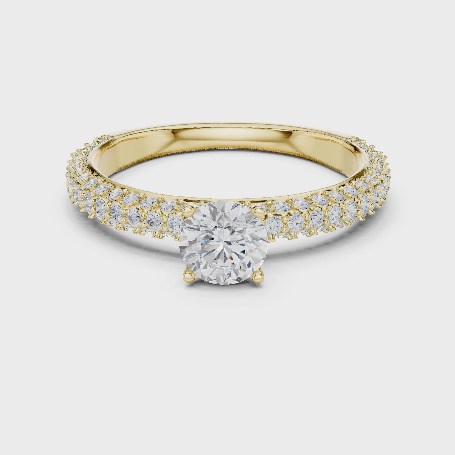 Pave Band Solitaire Diamond Engagement Ring