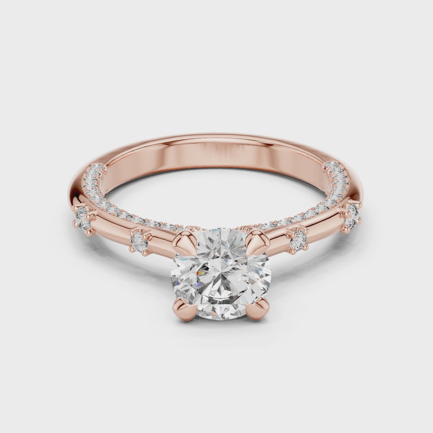 Round Solitaire Lab-Grown Diamond Ring with Pavé Accents