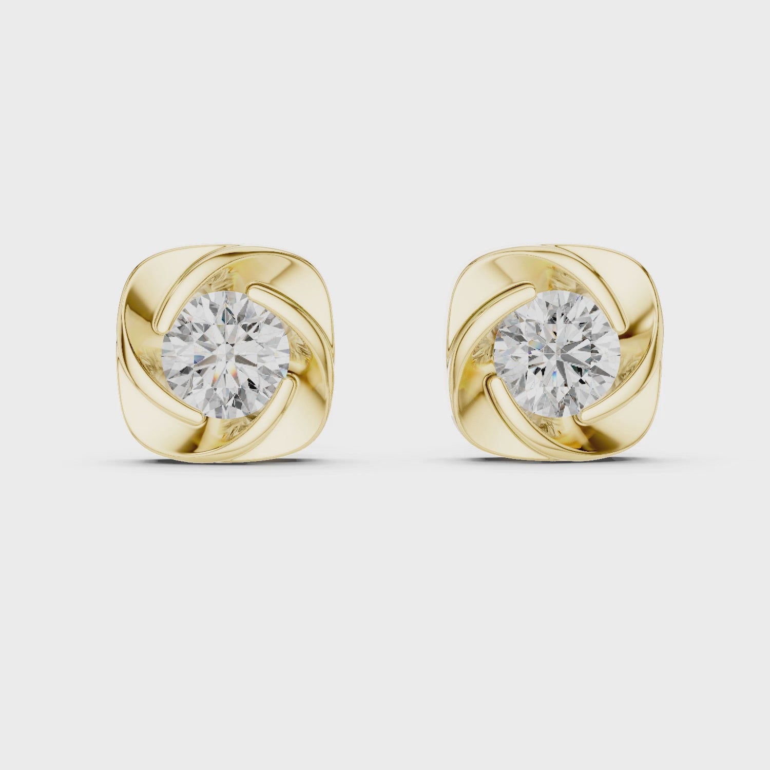 Cushion Twist Bezel Round Diamond Stud Earrings
