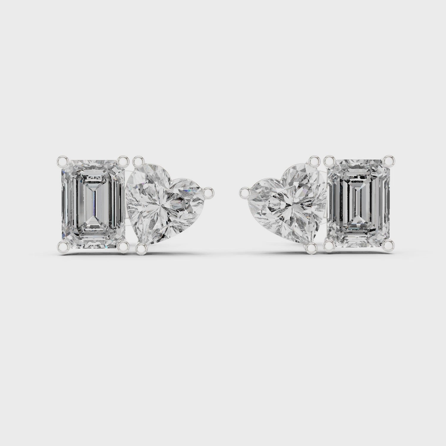 Heart & Emerald Cut Diamond Stud Earrings