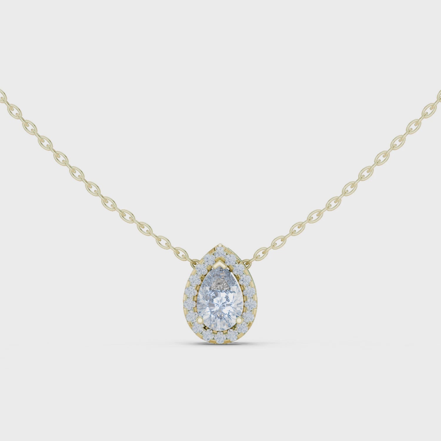 Pear-Shaped Diamond Halo Solitaire Pendant Necklace