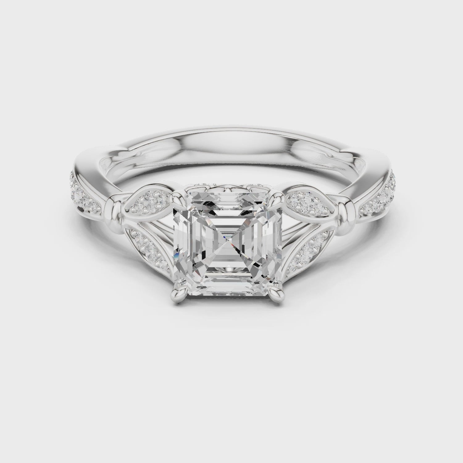 Fawn Vintage Leaf Asscher Diamond Ring