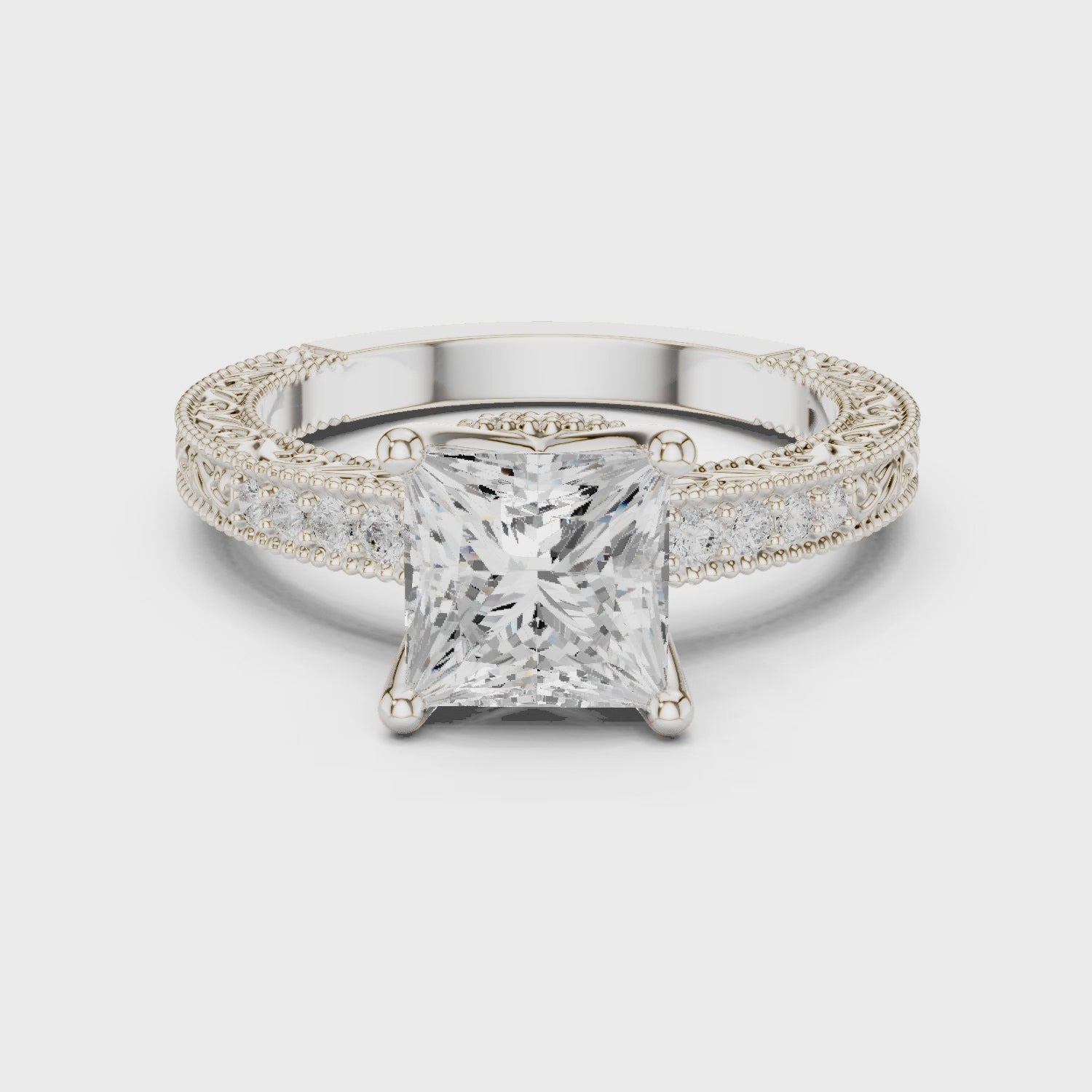 Yara Vintage Lace Princess Diamond Pavé Ring