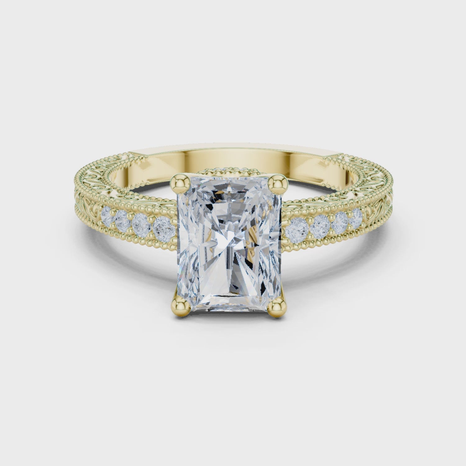Zia Vintage Lace Radiant Diamond Pavé Ring
