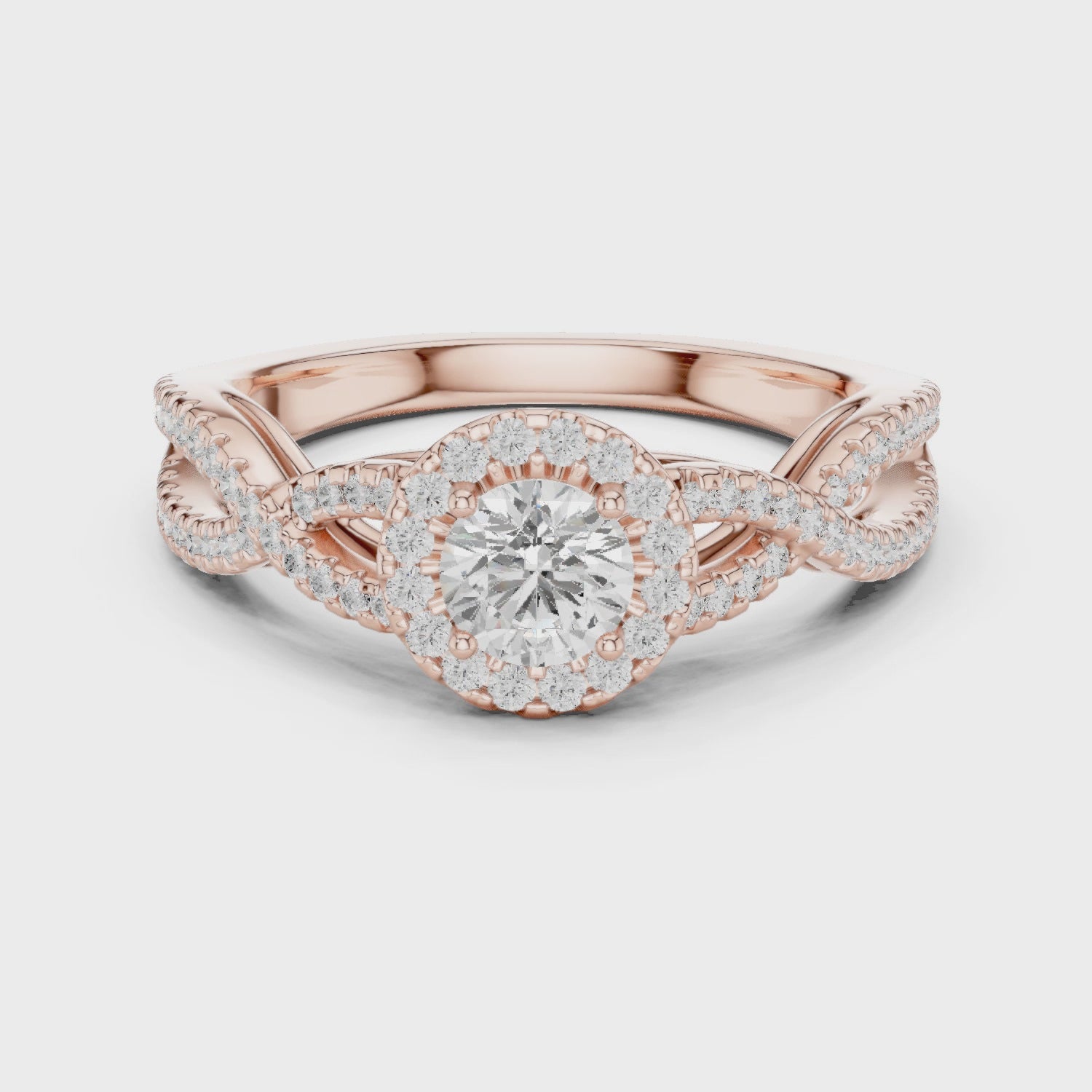 Twisted Split-Shank Halo Round Lab-Grown Diamond Ring