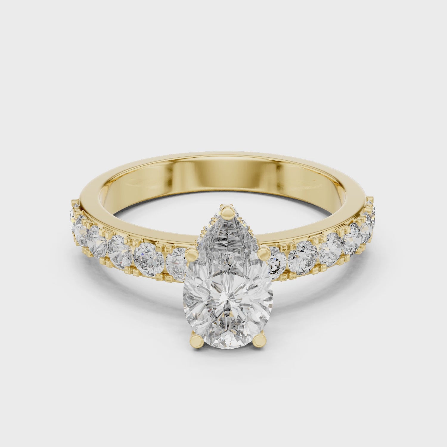 Pear Cut Diamond Engagement Ring with Pavé Band