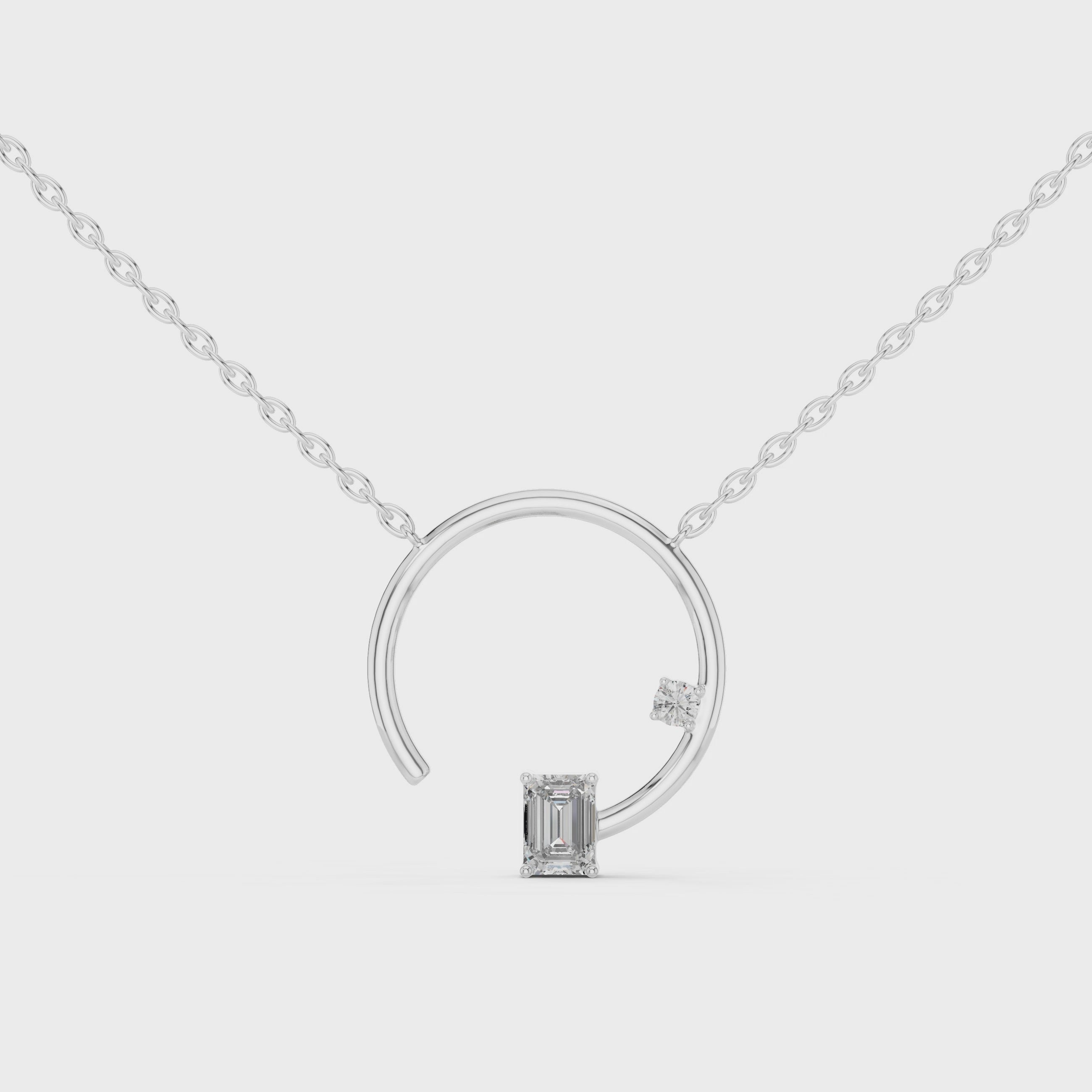 Open Circle Necklace with Baguette & Accent Stone
