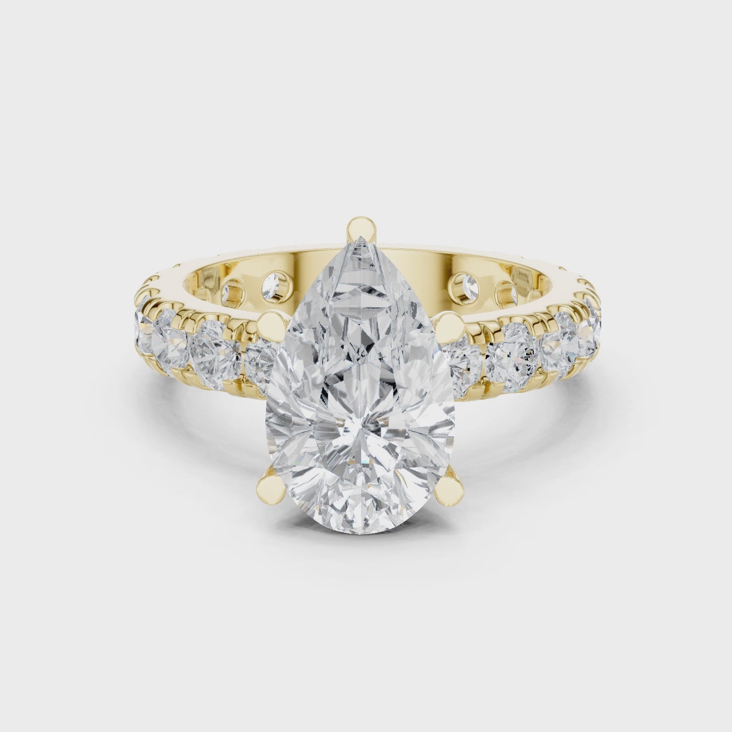 Cascade Graceful Pear Diamond Pavé Ring