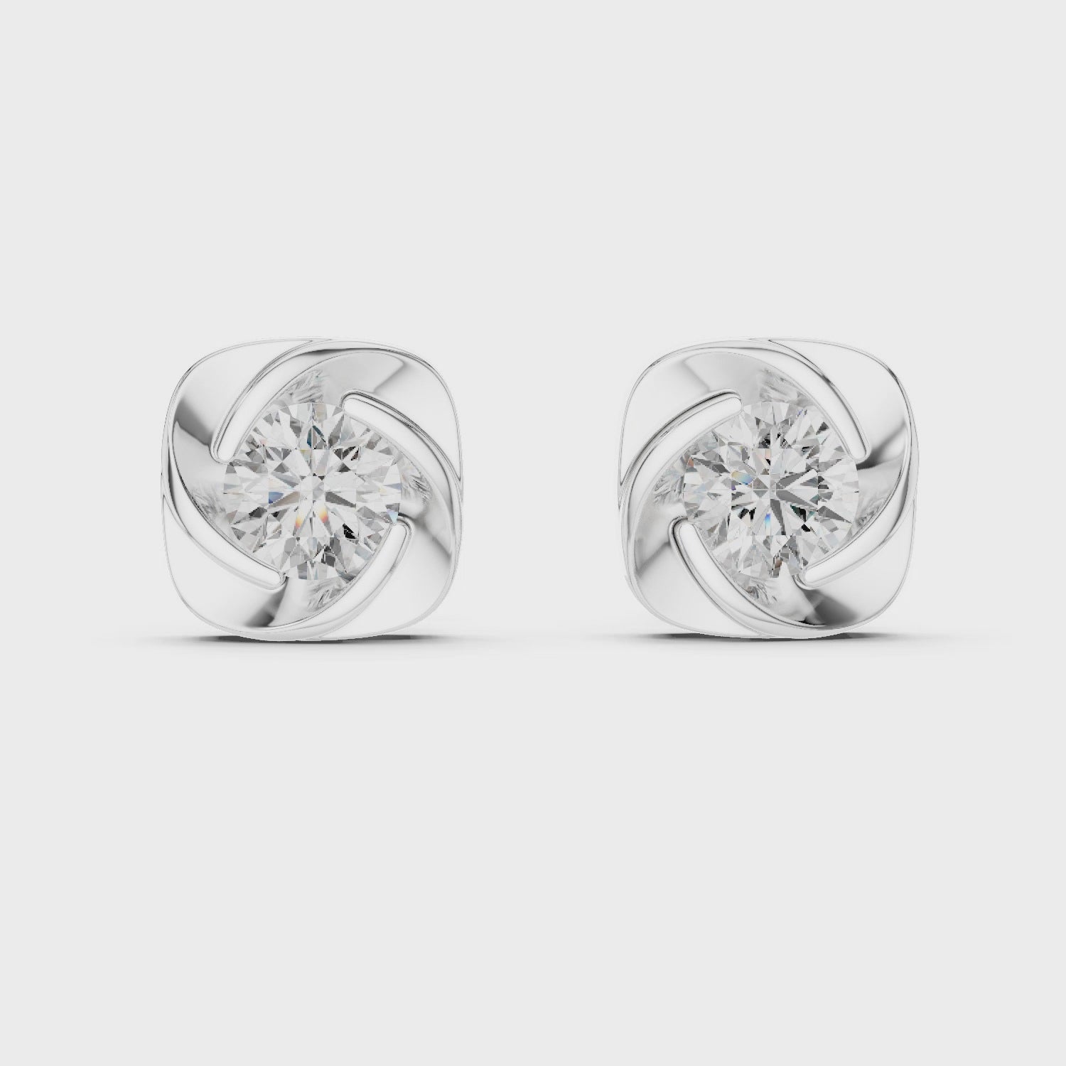 Cushion Twist Bezel Round Diamond Stud Earrings