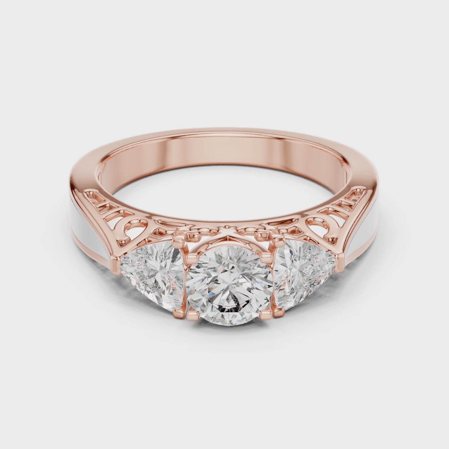 Three-Stone Diamond Ring with Filigree Detailing