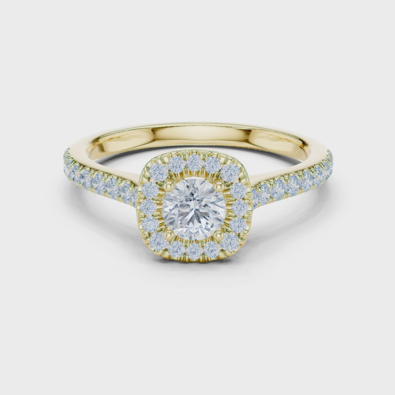 Petite Cushion Halo Diamond Ring with Pavé Band