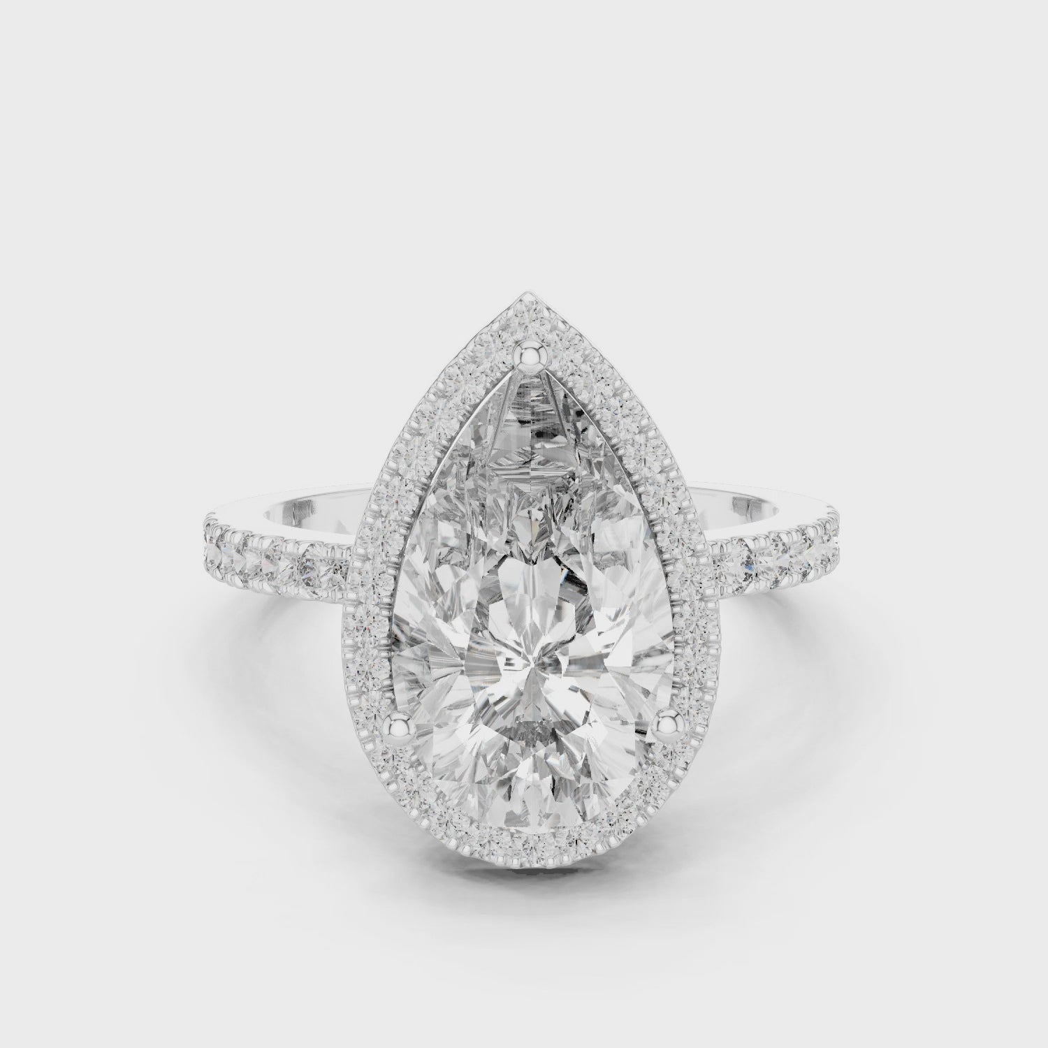 Pear Cut Halo Diamond Engagement Ring with Pavé Band