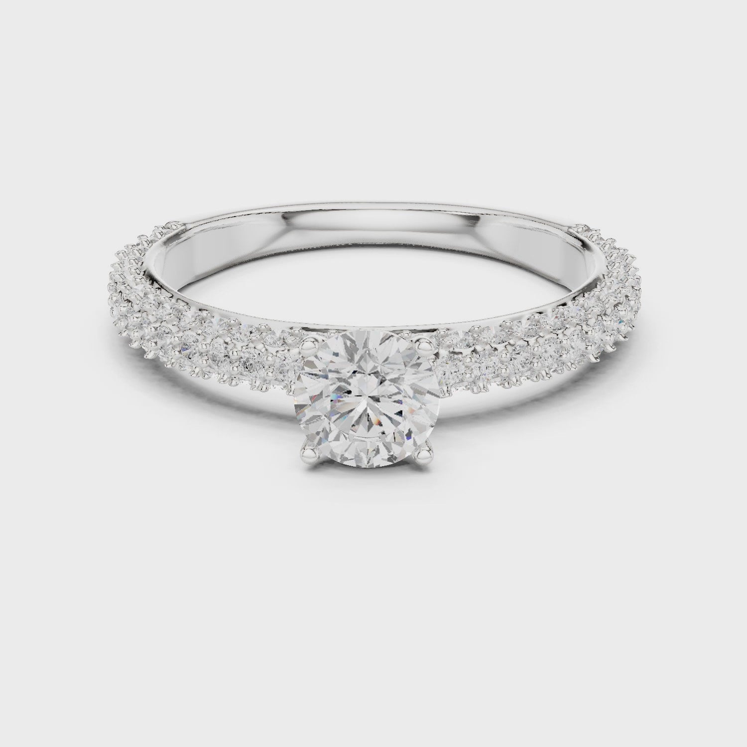 Pave Band Solitaire Diamond Engagement Ring