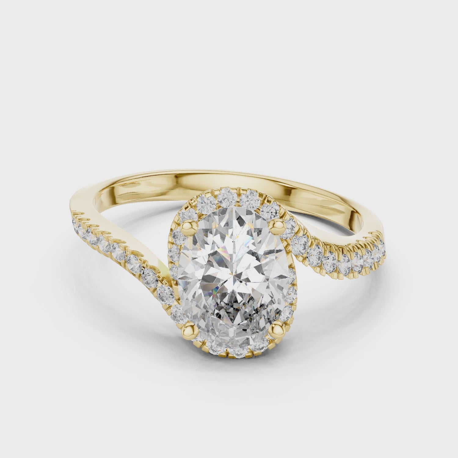 Oval Halo Lab-Grown Diamond Ring with Pavé Band