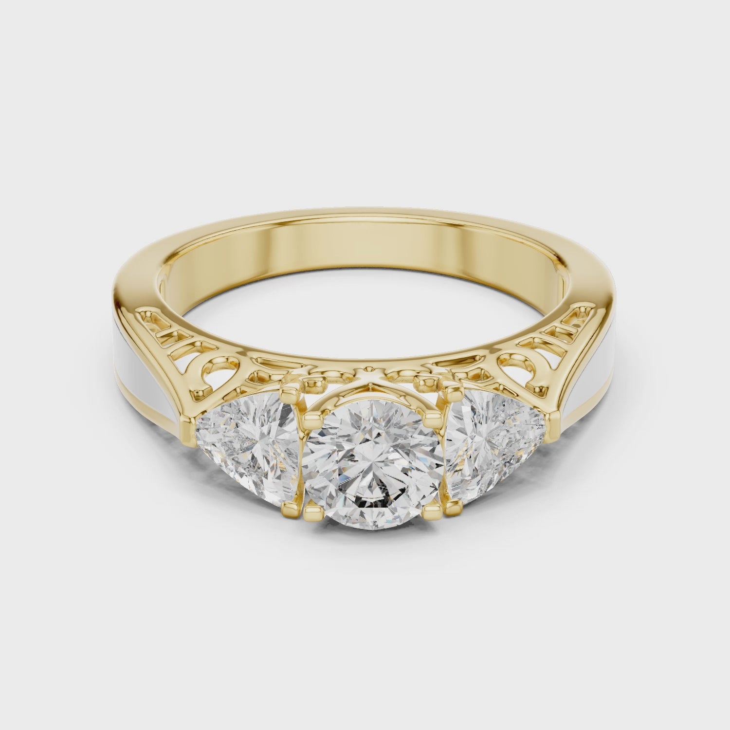 Three-Stone Diamond Ring with Filigree Detailing