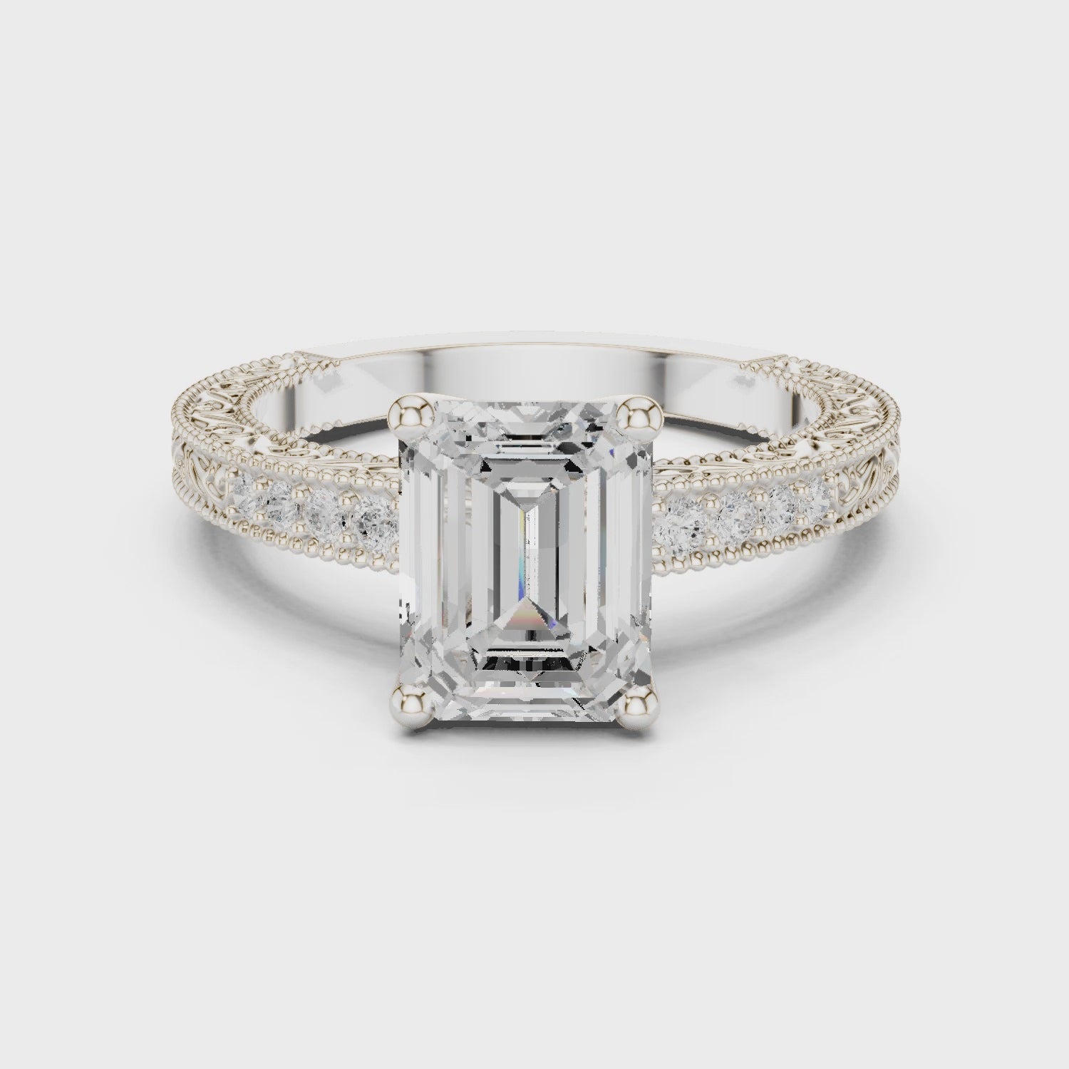 Uma Vintage Lace Emerald Diamond Pavé Ring